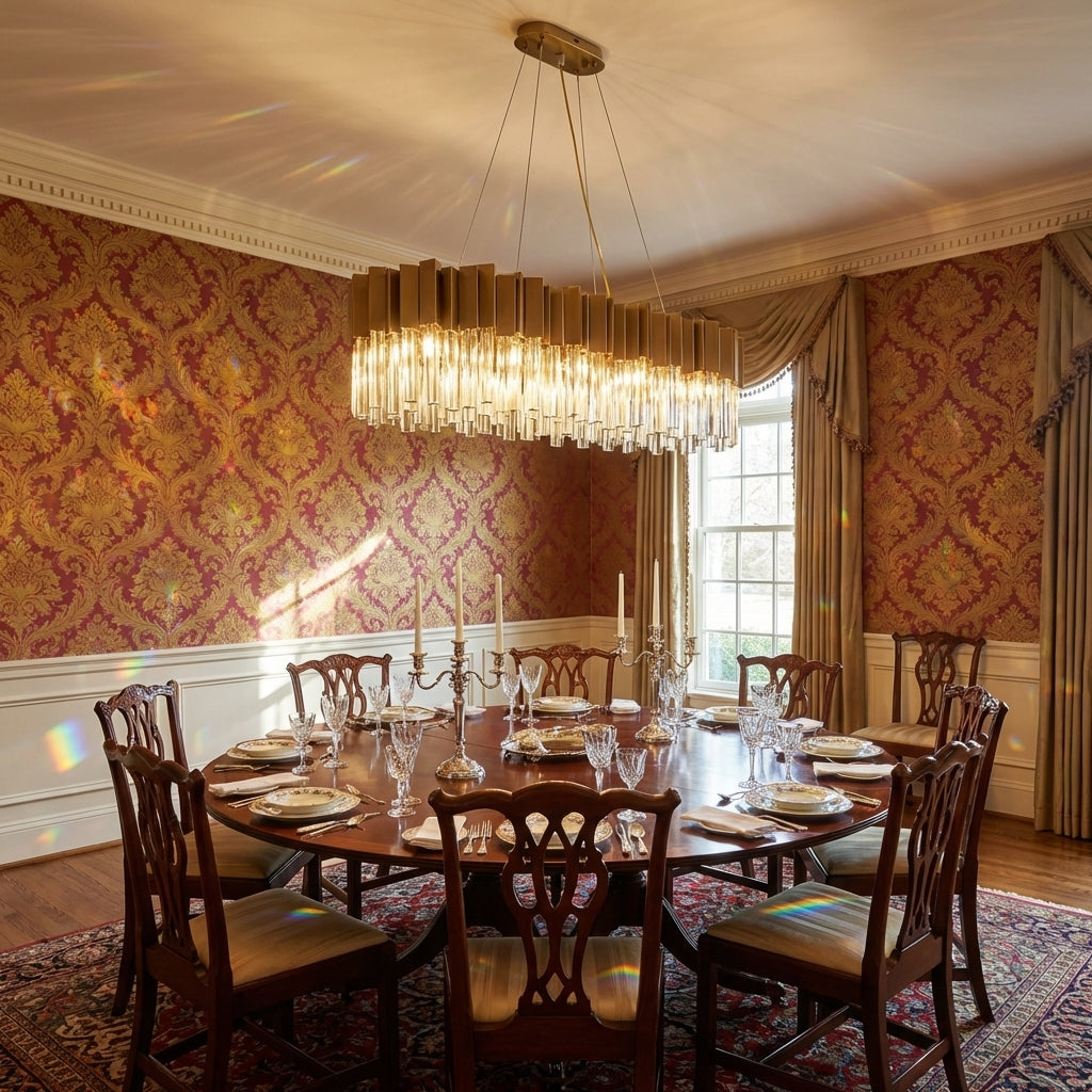 Riviko Radiant Oval Crystal Chandelier - formal American dining room
