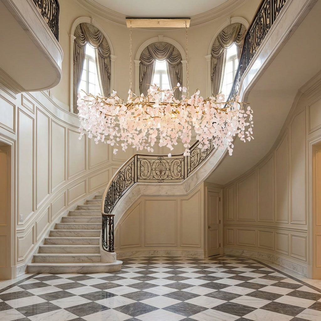 Riviko Verdant Cascade Glass Chandelier - grand American estate foyer