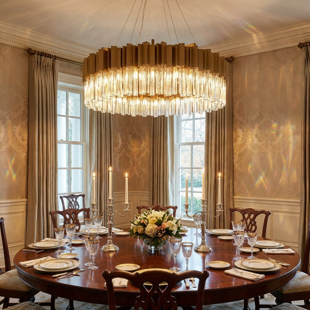 Riviko Kubica Oval Crystal Chandelier - formal American dining room