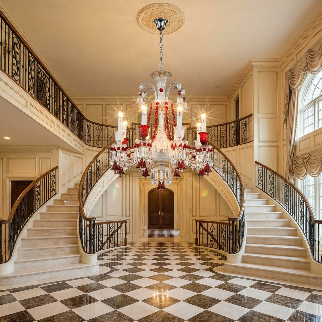 Riviko Bakala Red K9 Crystal Classic Chandelier 8 Lights For Living Room - grand American estate foyer
