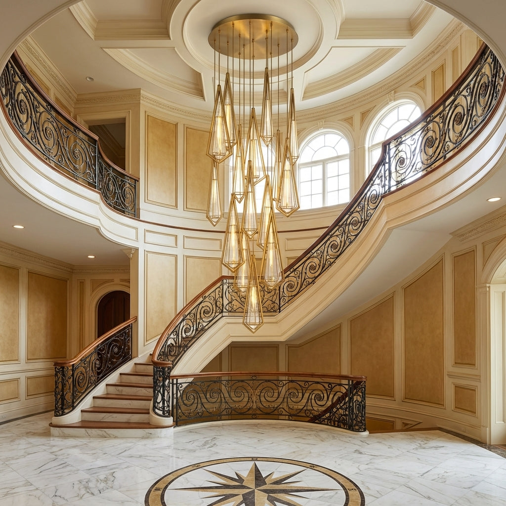 Riviko Devotion Round Chandelier 14 Light - grand American foyer with two-story ceiling
