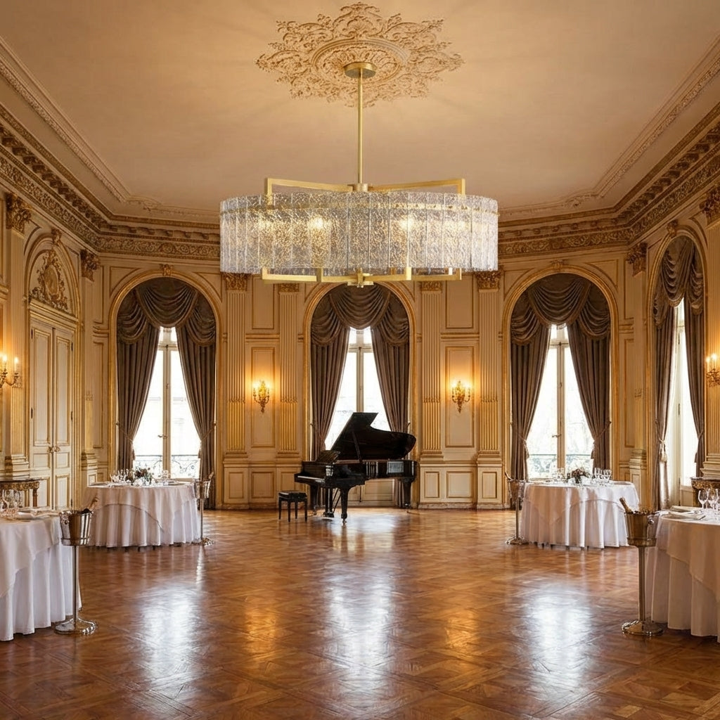 Riviko Radiant Aura Round Crystal Chandelier - American ballroom or formal entertaining space