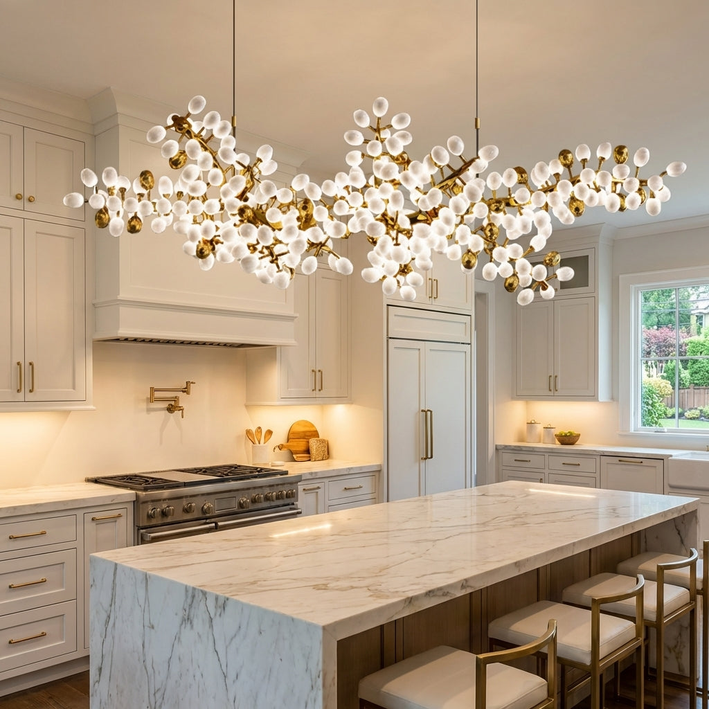 Riviko Vineyard Bloom Linear Chandelier - upscale American kitchen