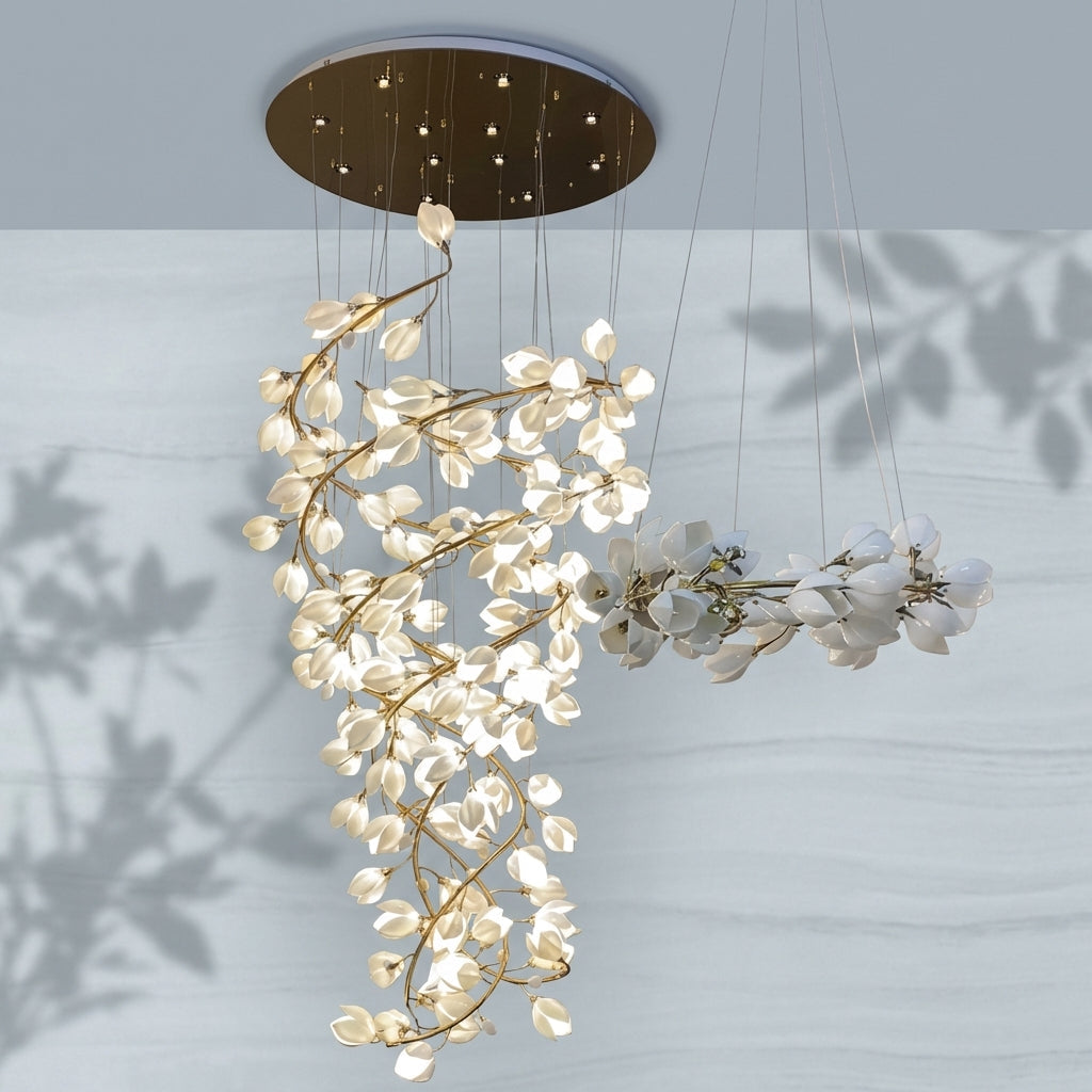 Riviko Ceramic Artistic Magnolia Spiral Pendant Ceiling Light Chandelier - Studio Shot