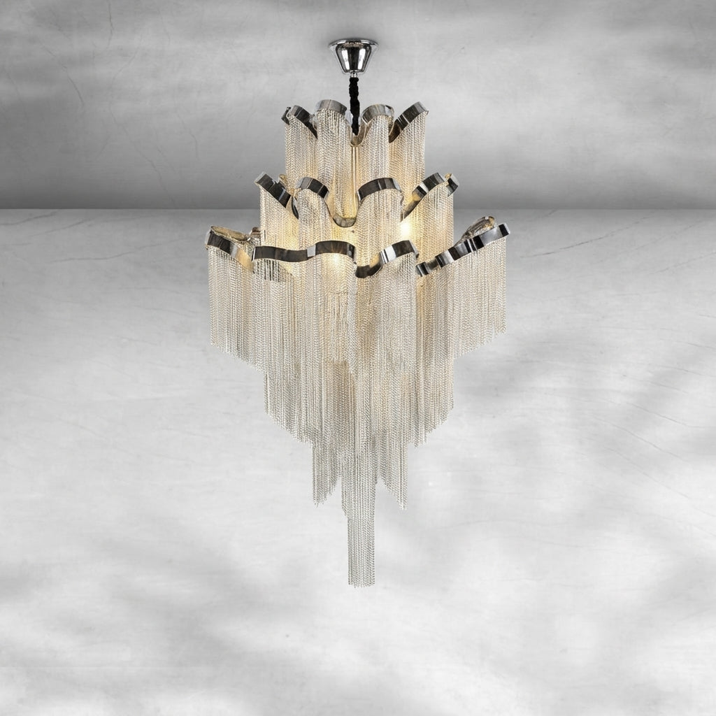 Riviko Radiant Cascade Aluminum Chain Tassel Chandelier - Background Shot