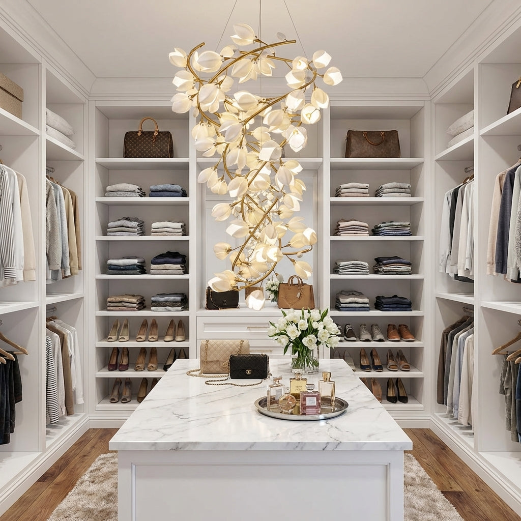 Riviko Ceramic Artistic Magnolia Spiral Pendant Ceiling Light Chandelier - luxury American walk-in closet