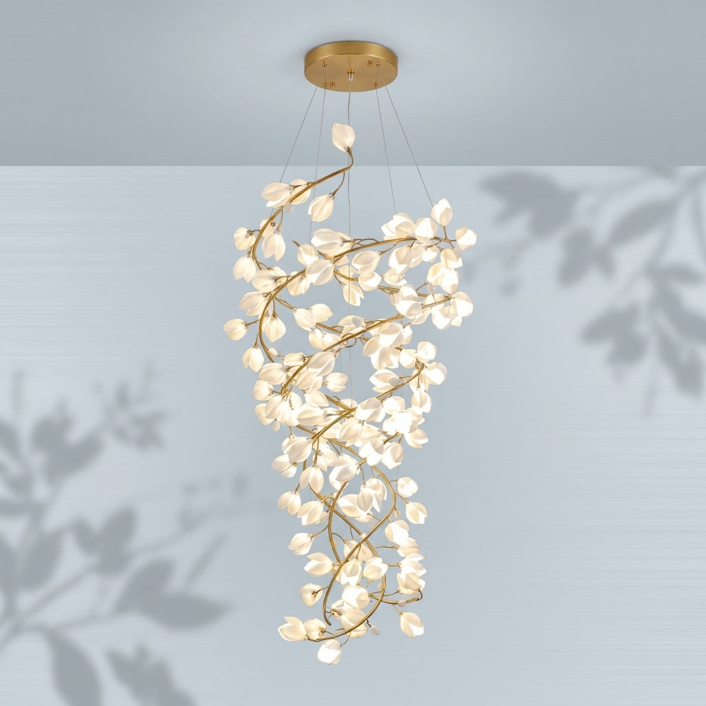 Riviko Ceramic Artistic Magnolia Spiral Pendant Ceiling Light Chandelier - Studio Shot