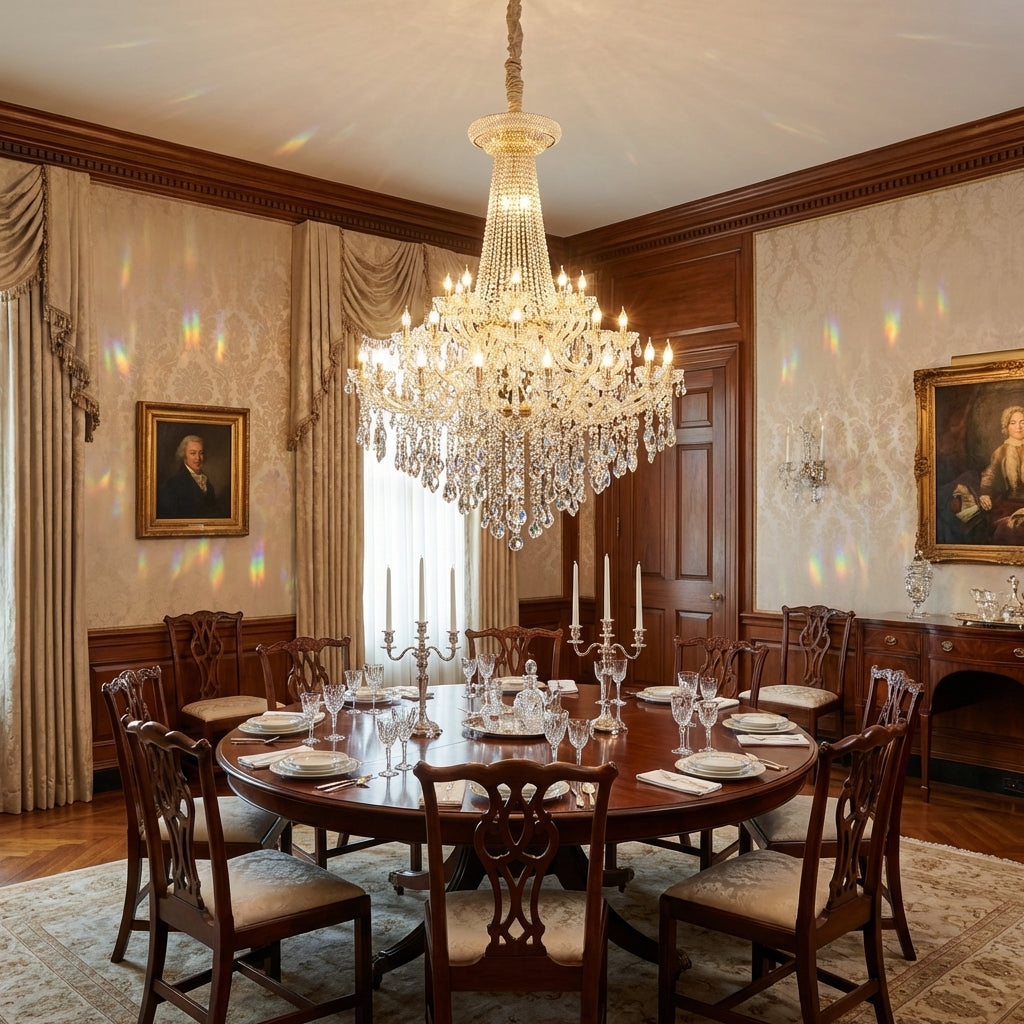 Riviko Extra Large French Candle Crystal Branch Chandelier for Foyer and Staircase - formal American dining room