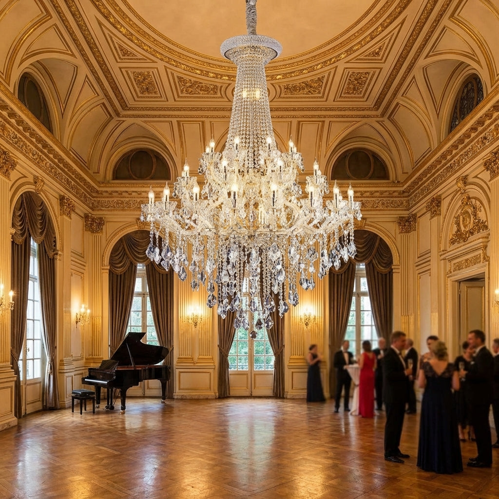 Riviko Extra Large Retro Empire Candle Crystal Chandelier for High-ceiling Space - American ballroom or formal entertaining space