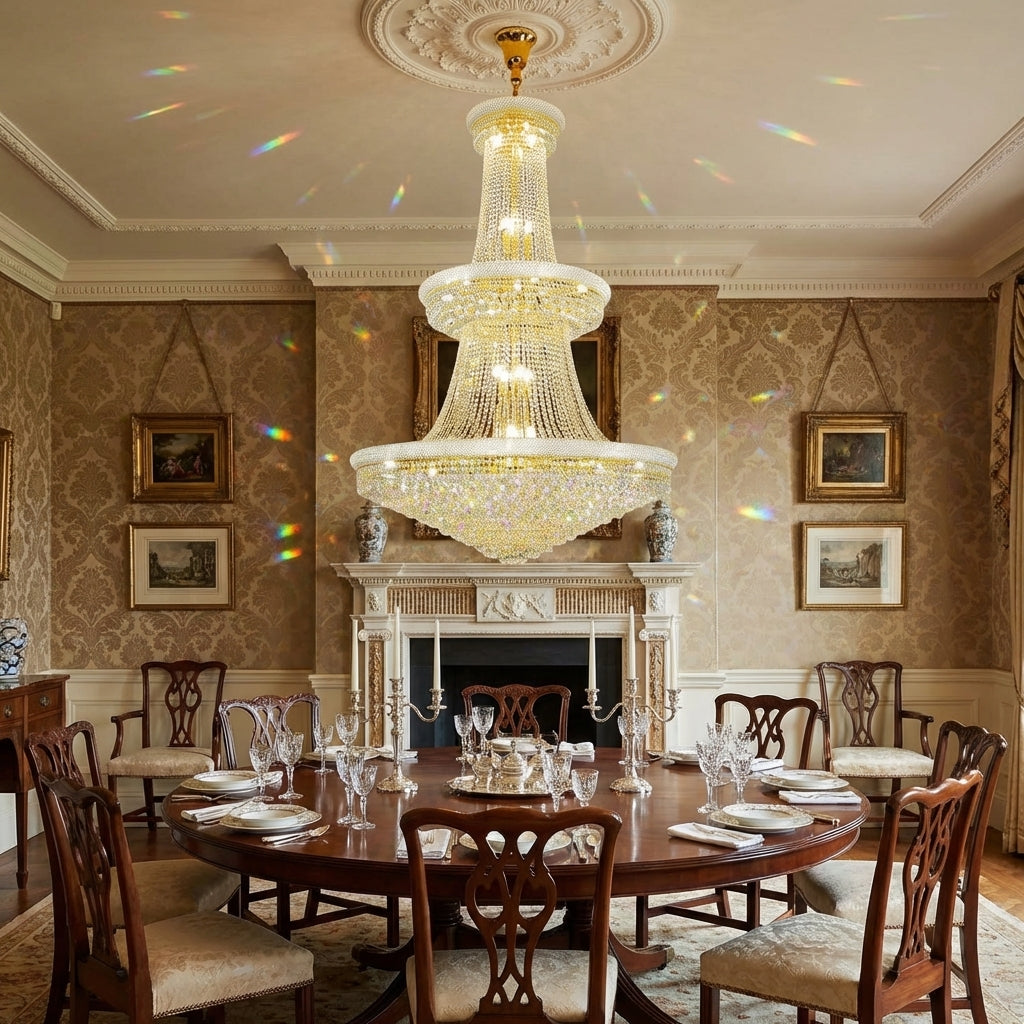 Riviko Grand Imperial Three-Tier Crystal Chandelier - formal American dining room
