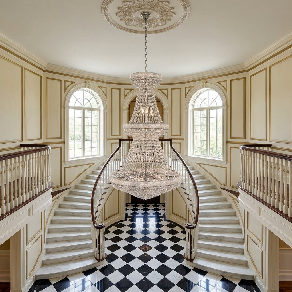Riviko Luxury French Empire Chandelier for Villa Hall Ceiling Three-layers Crystal Light for Hotel Lobby - grand American estate foyer