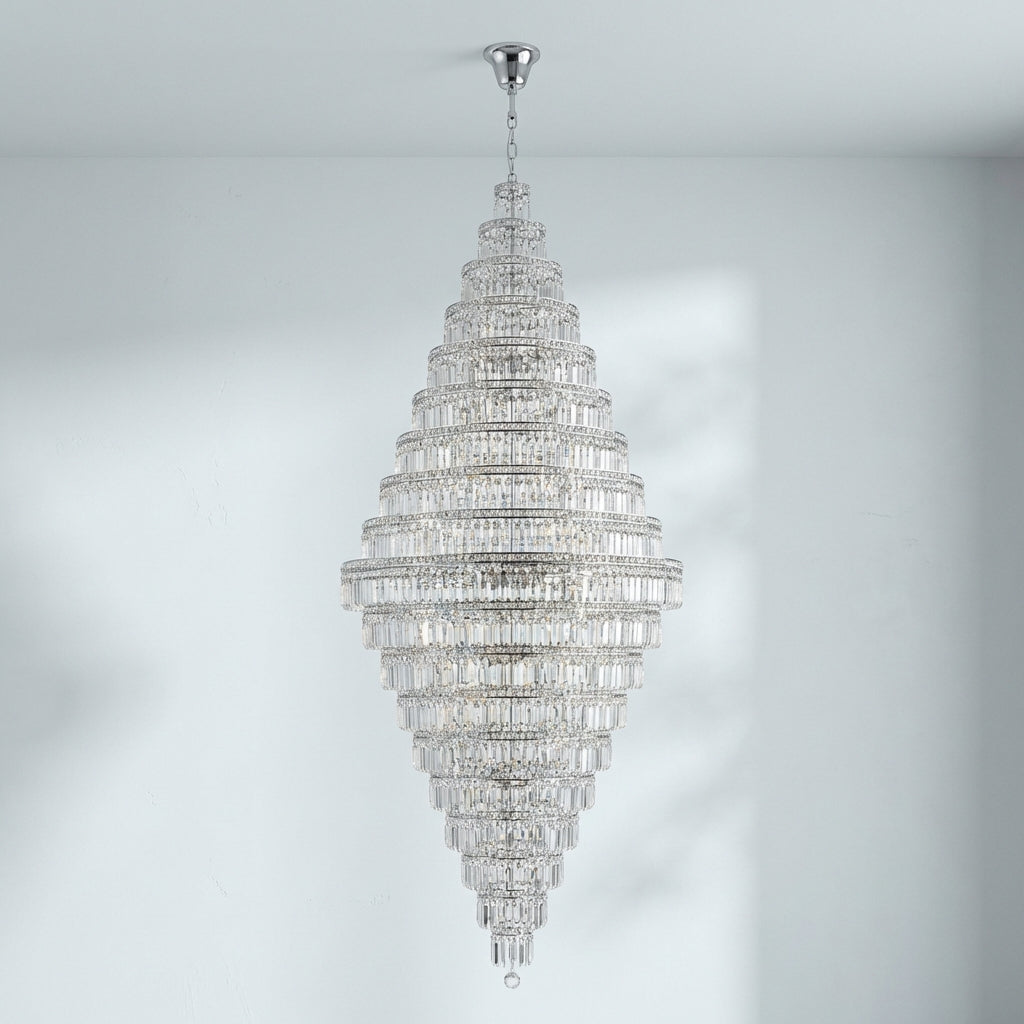 Riviko Chrome Extra Large Crystal Chandelier for Foyer Staircase Living Room Entrance Ceiling Light Fixture In Silver - Studio Shot