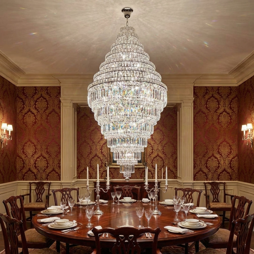 Riviko Chrome Extra Large Crystal Chandelier for Foyer Staircase Living Room Entrance Ceiling Light Fixture In Silver - Scene