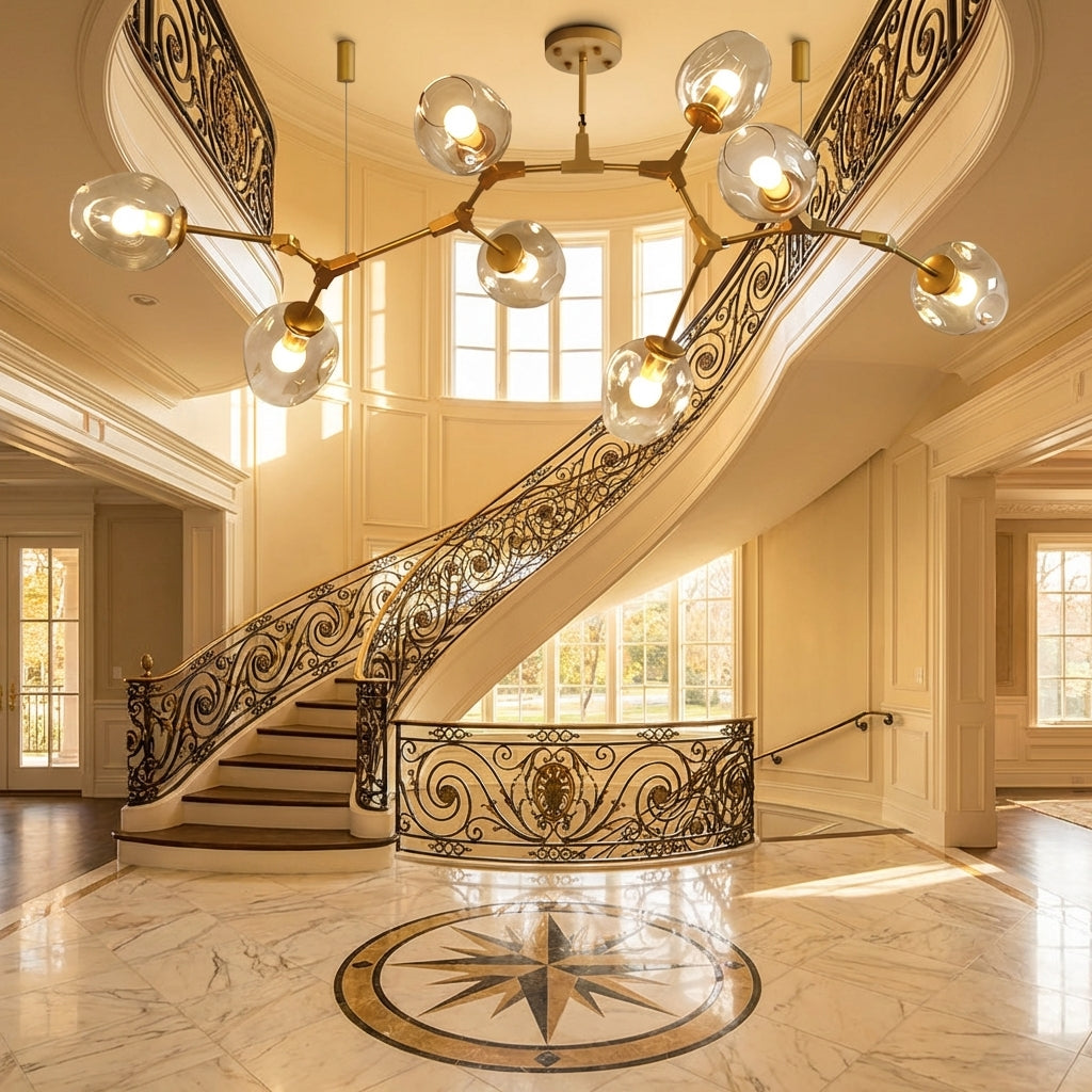 Riviko Sculptural Branch Chandelier with Glass Pendants - grand American foyer with two-story ceiling