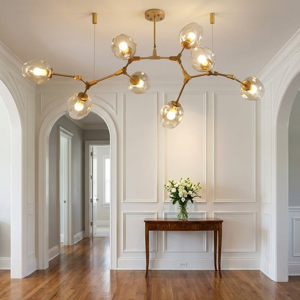 Riviko Modern Industrial Branch Chandelier with Multiple Glass Pendants Extra Large for Living or Dining Room - elegant American entryway with arched doorway