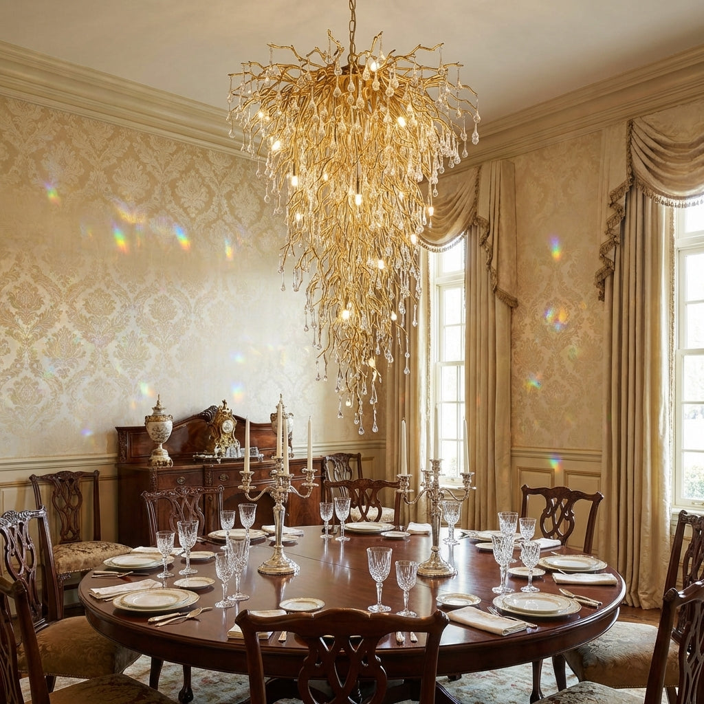 Riviko Water Drop Crystal Chandelier For Foyer/Staircase - formal American dining room