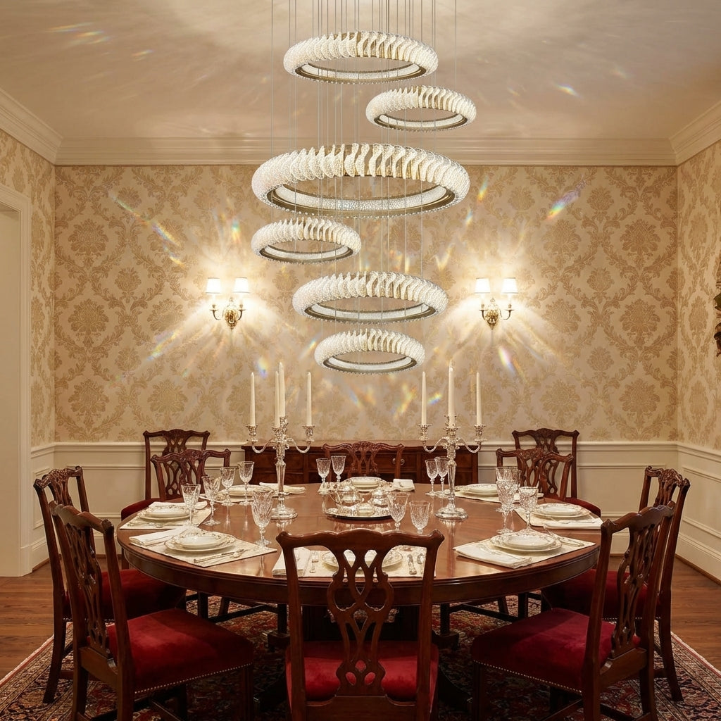 Riviko Celestial Rings Multi-Layer Crystal Chandelier - formal American dining room