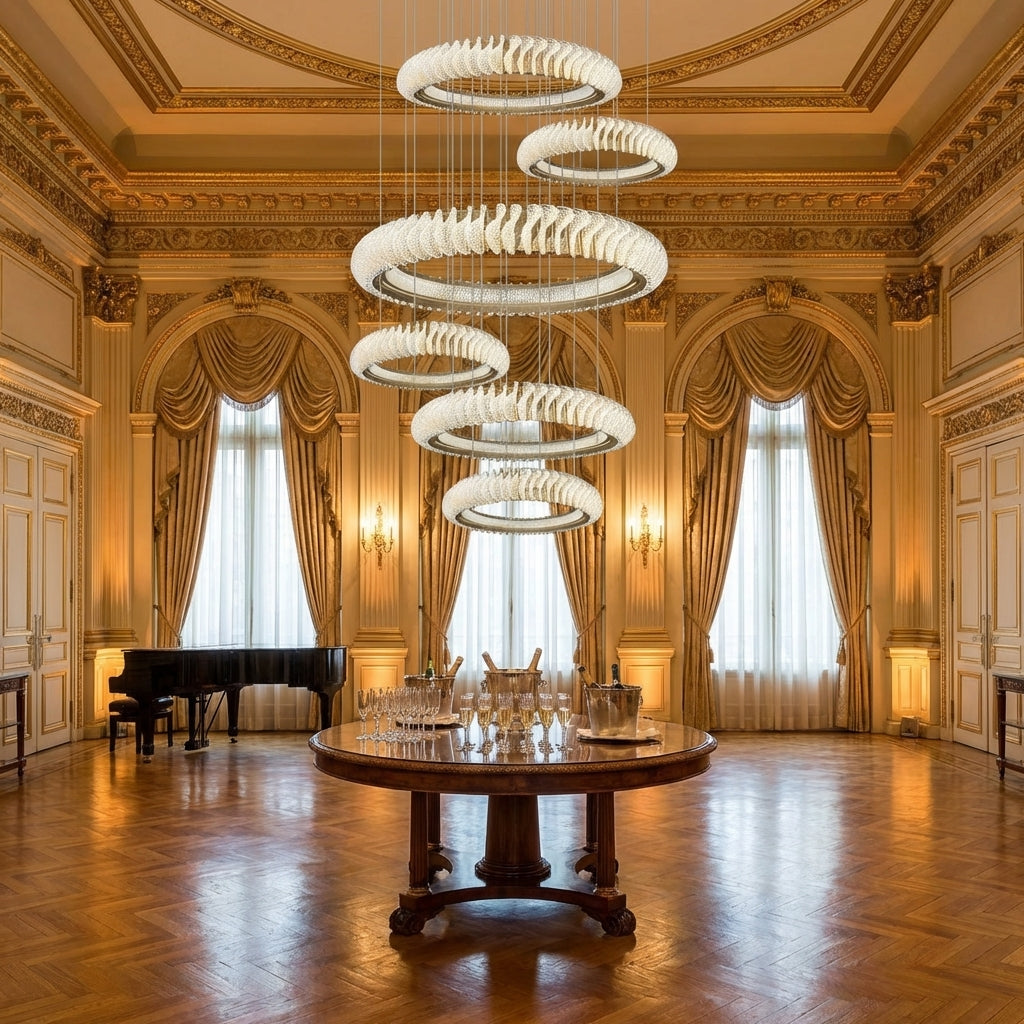 Riviko Celestial Rings Multi-Layer Crystal Chandelier - American ballroom or formal entertaining space