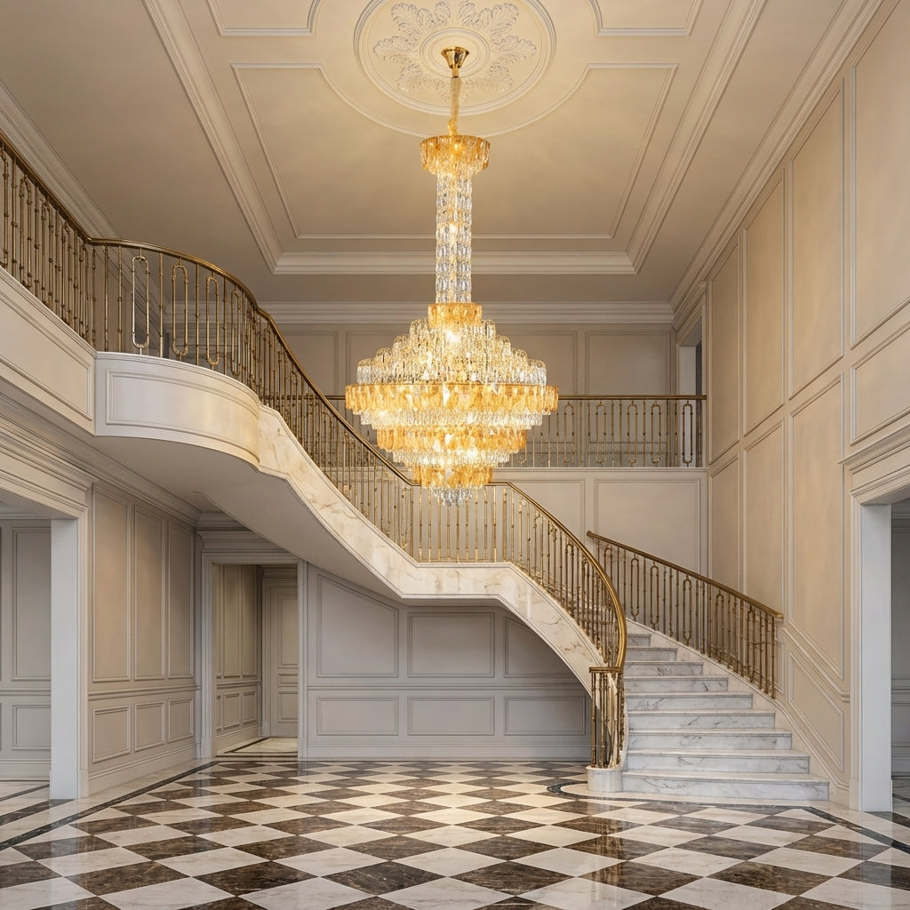 Riviko Extra Large Multi-tiered Empire Crystal Chandelier for Big Hallway/Foyer/Staircase - grand American estate foyer
