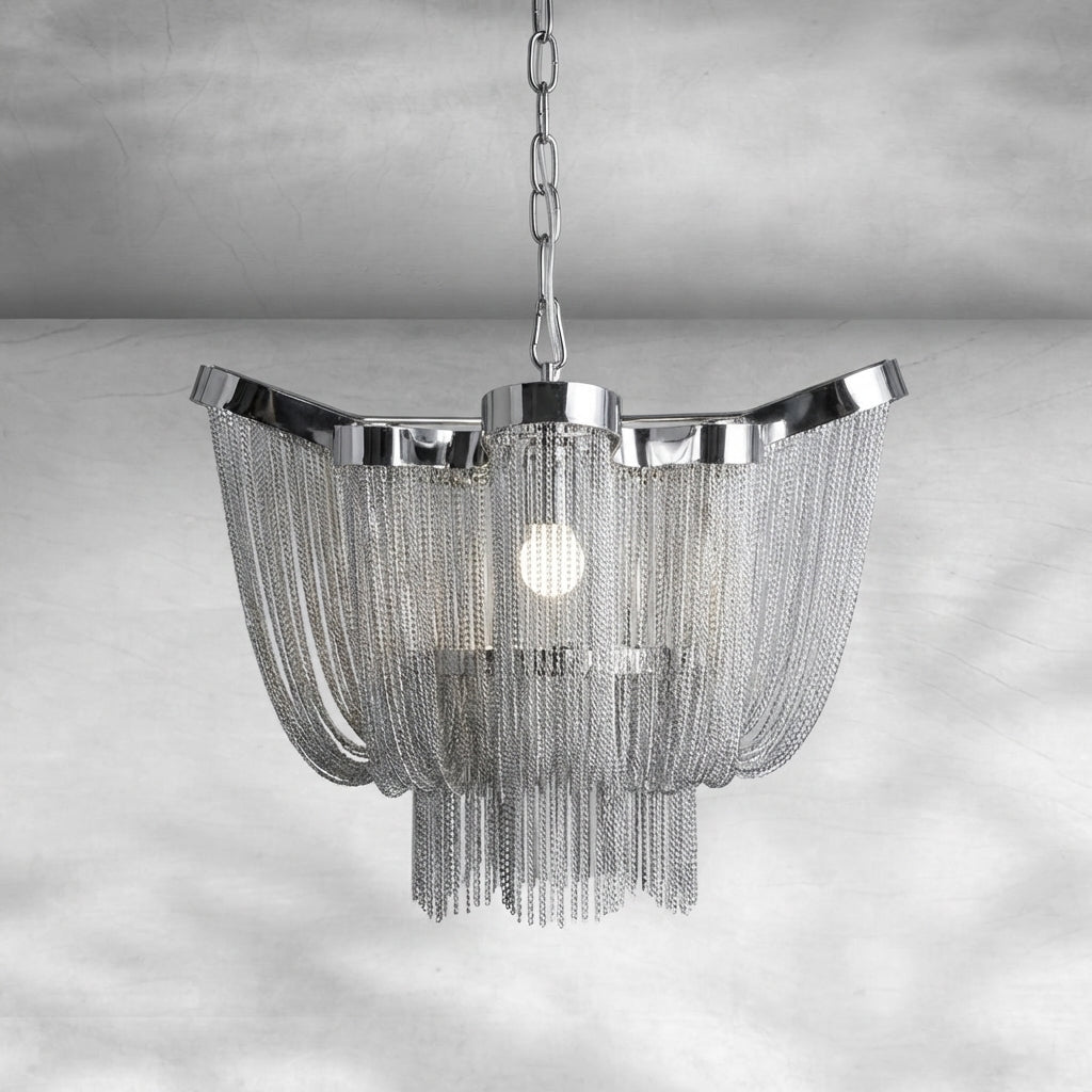 Riviko Post-Modern Extra Large Stainless Steel Long Tassel Chandelier for Large Living Room / Staircase / Villa / Duplexes - Background Shot