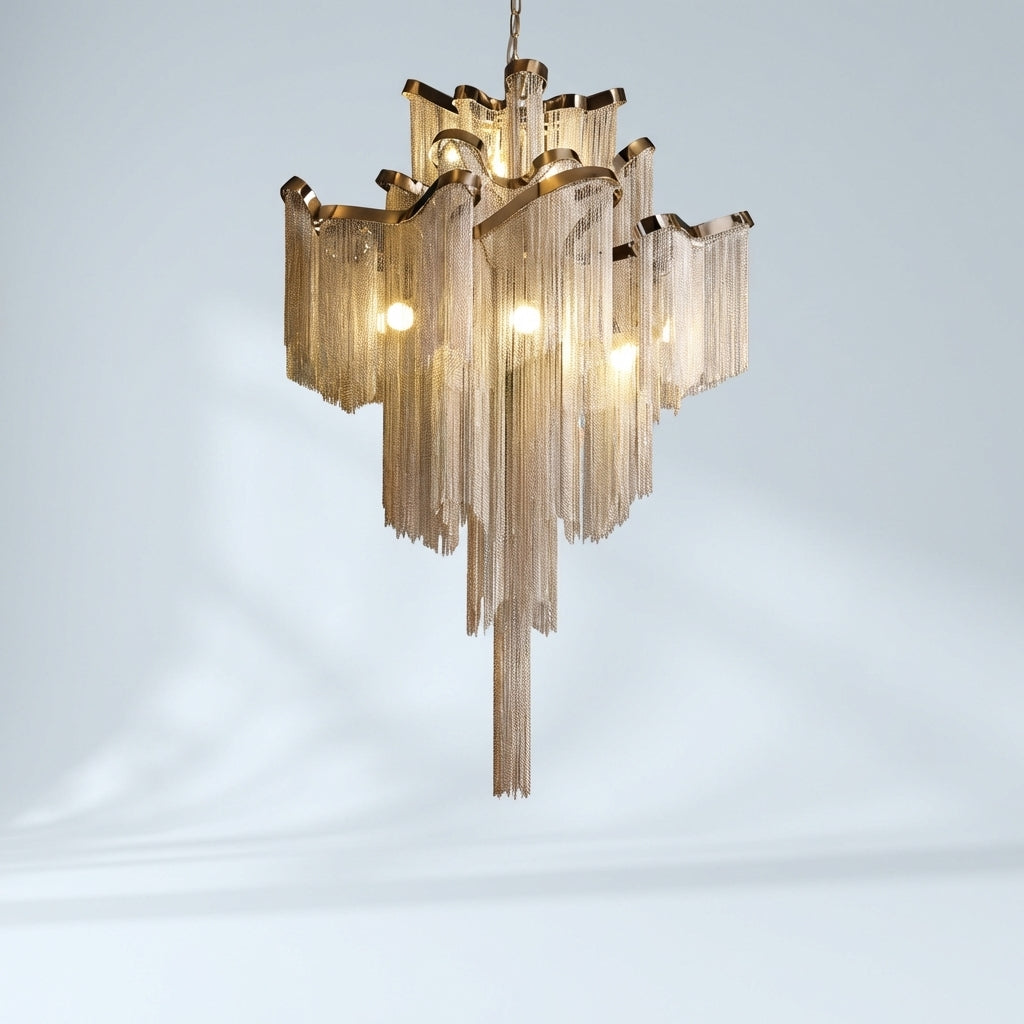 Riviko Post-Modern Extra Large Stainless Steel Long Tassel Chandelier for Large Living Room / Staircase / Villa / Duplexes - Studio Shot
