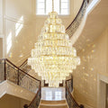 Riviko Extra Large Decorative Crystal Chandelier Foyer Hall Ceiling Light Fixture For Staircase In Gold/ Chrome - dramatic American stairwell with soaring ceiling