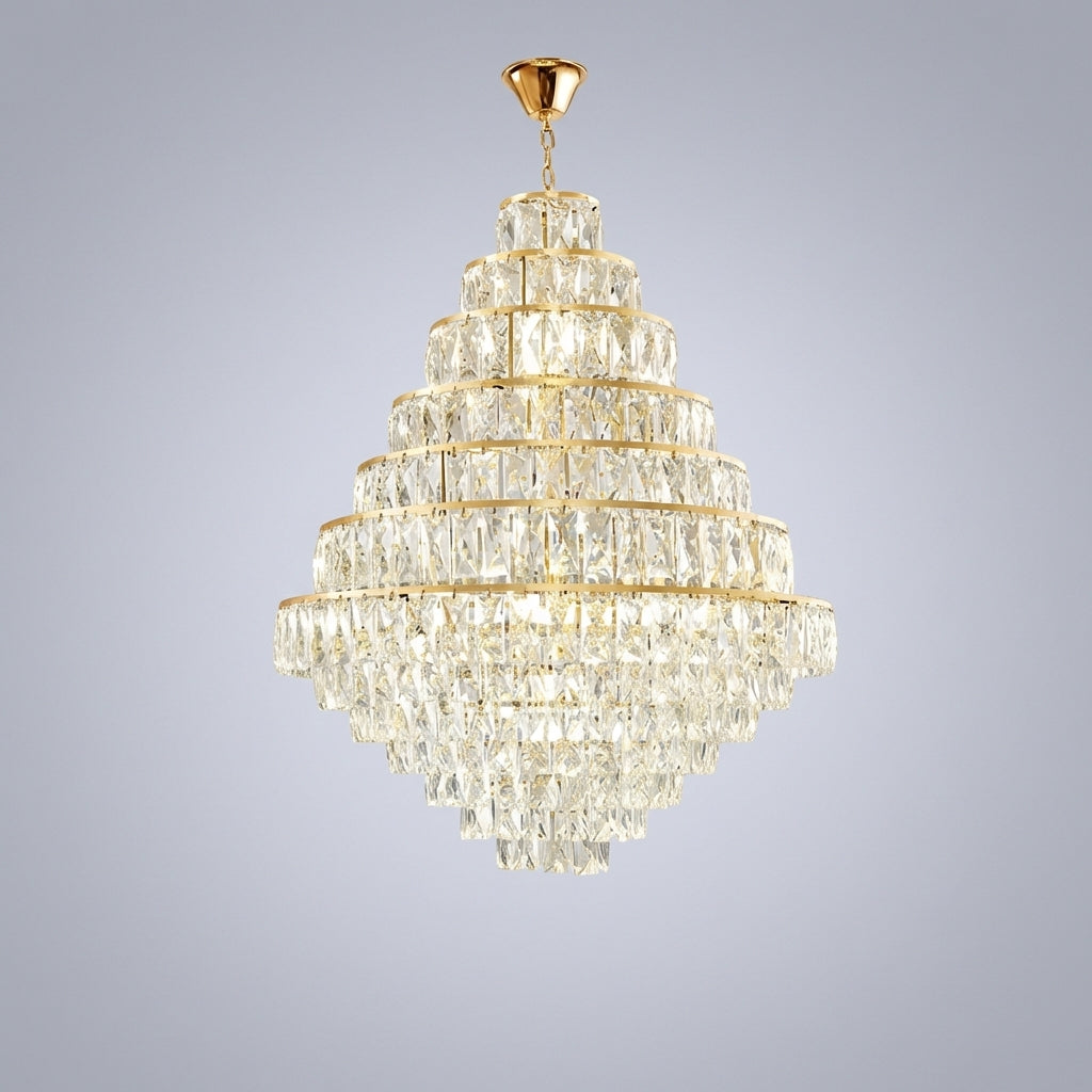 Riviko Extra Large Decorative Crystal Chandelier Foyer Hall Ceiling Light Fixture For Staircase In Gold/ Chrome - Studio Shot