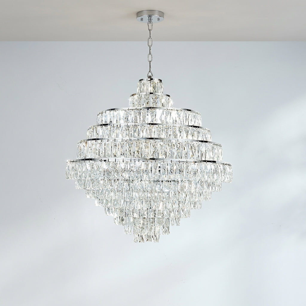 Riviko Extra Large Decorative Crystal Chandelier Foyer Hall Ceiling Light Fixture For Staircase In Gold/ Chrome - Studio Shot