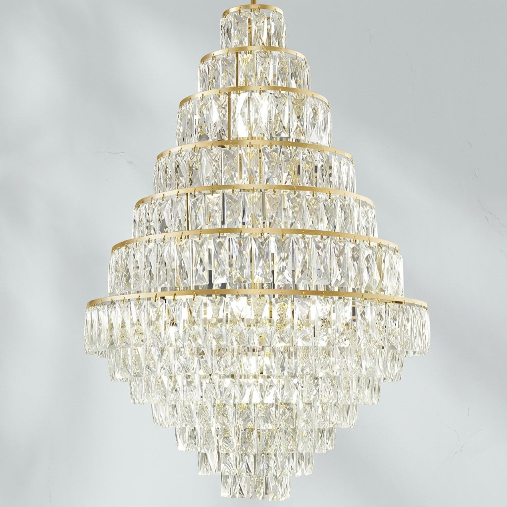 Riviko Extra Large Decorative Crystal Chandelier Foyer Hall Ceiling Light Fixture For Staircase In Gold/ Chrome - Studio Shot