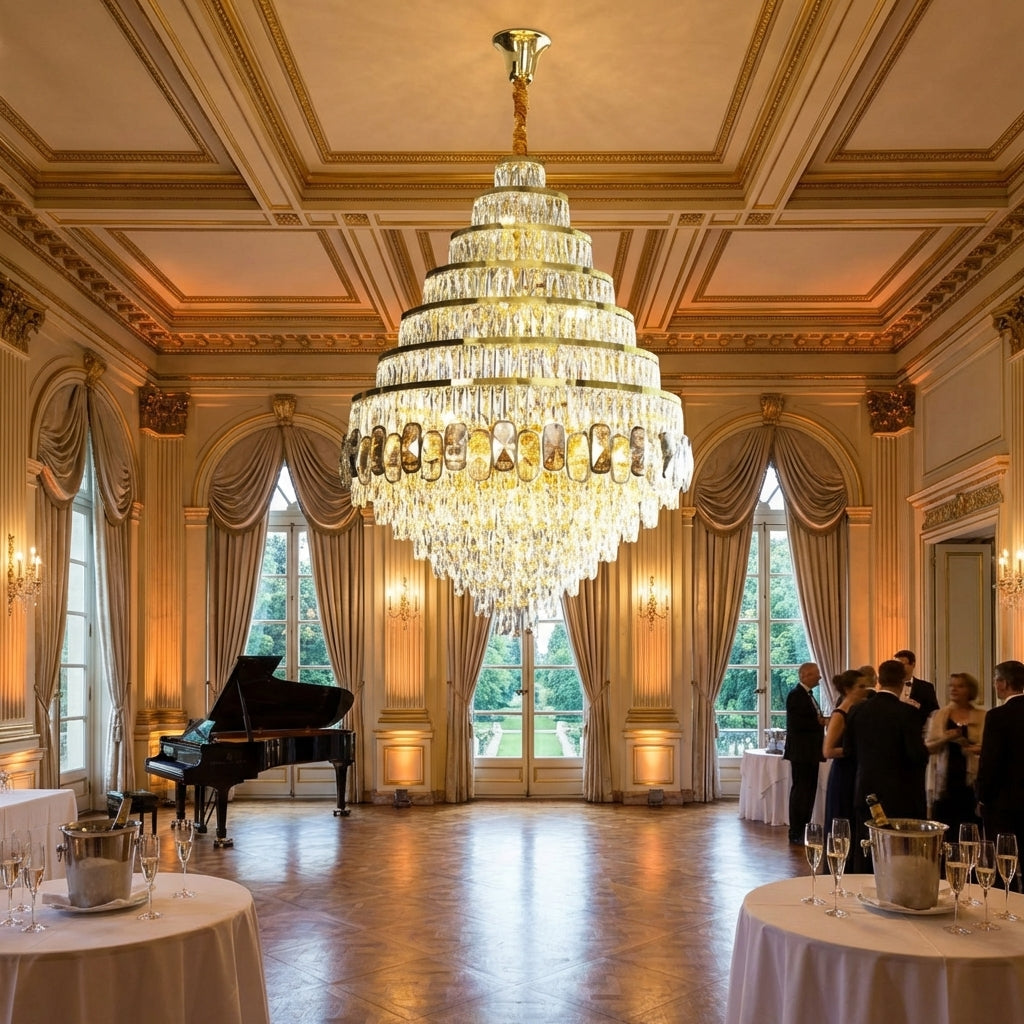 Riviko Grand Honeycomb Crystal Chandelier - American ballroom or formal entertaining space