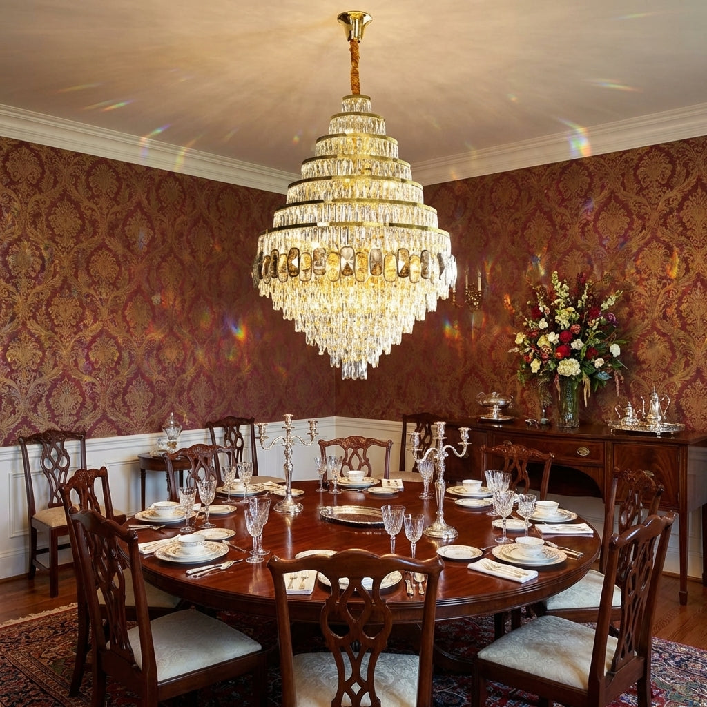 Riviko Grand Honeycomb Crystal Chandelier - formal American dining room