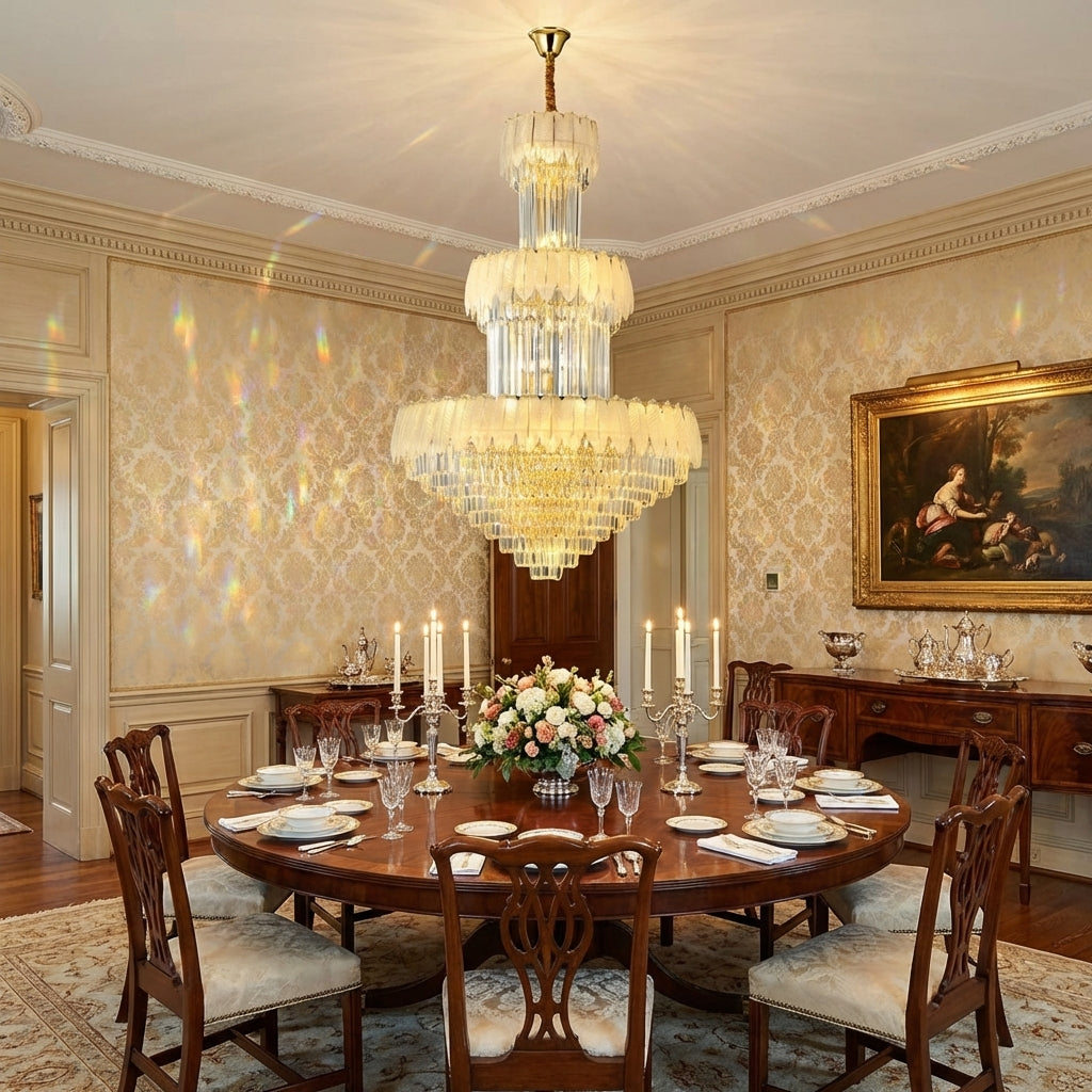 Riviko Grand Plume Crystal Chandelier - formal American dining room