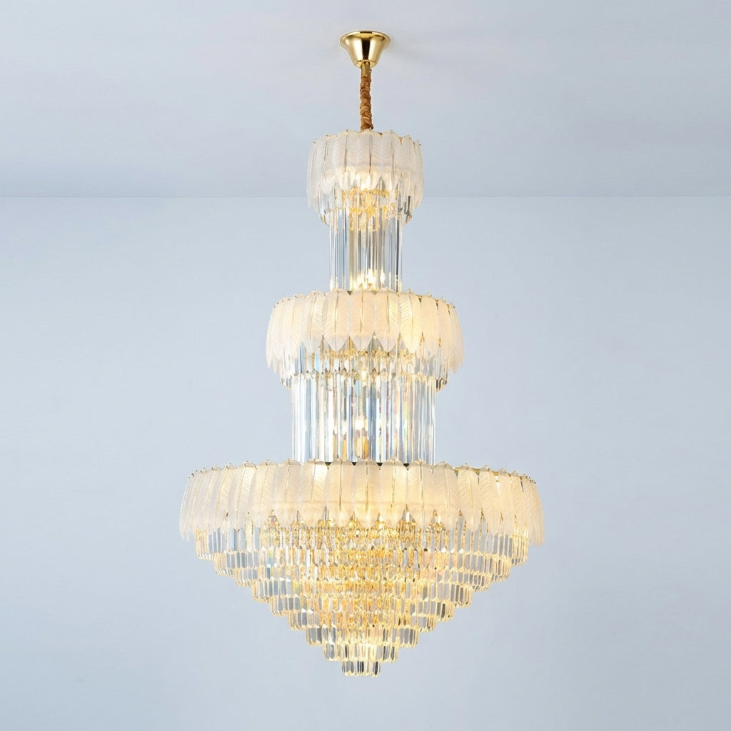 Riviko Extra Large Crystal Feather Style Chandelier Long Foyer Staircase Ceiling Lighting Fixture For Living Room - Studio Shot