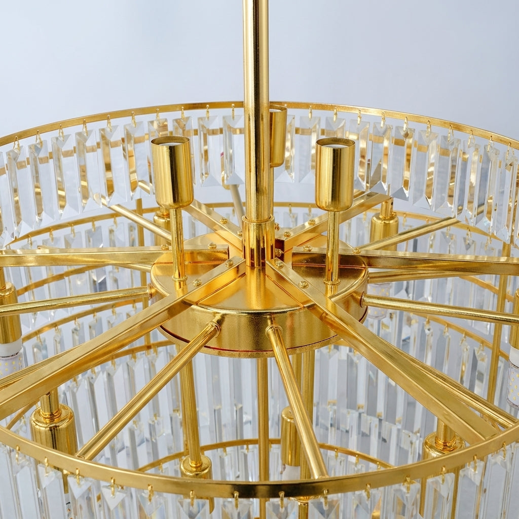Riviko Extra Large Crystal Feather Style Chandelier Long Foyer Staircase Ceiling Lighting Fixture For Living Room - Studio Shot