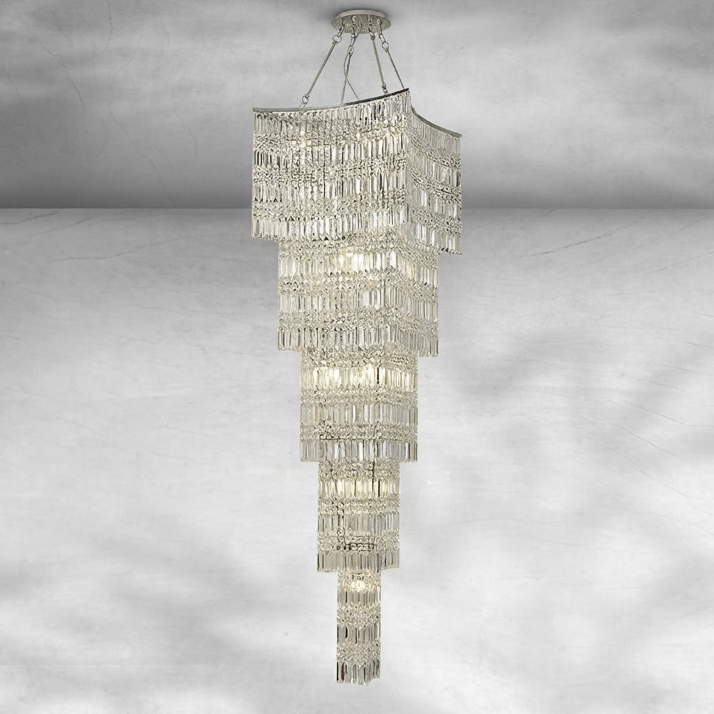 Riviko Grand Tiered K9 Crystal Vertical Chandelier - Background Shot