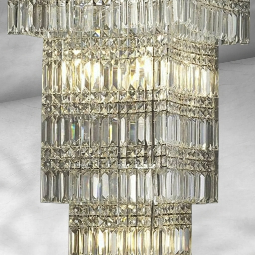 Riviko Grand Tiered K9 Crystal Vertical Chandelier - Background Shot