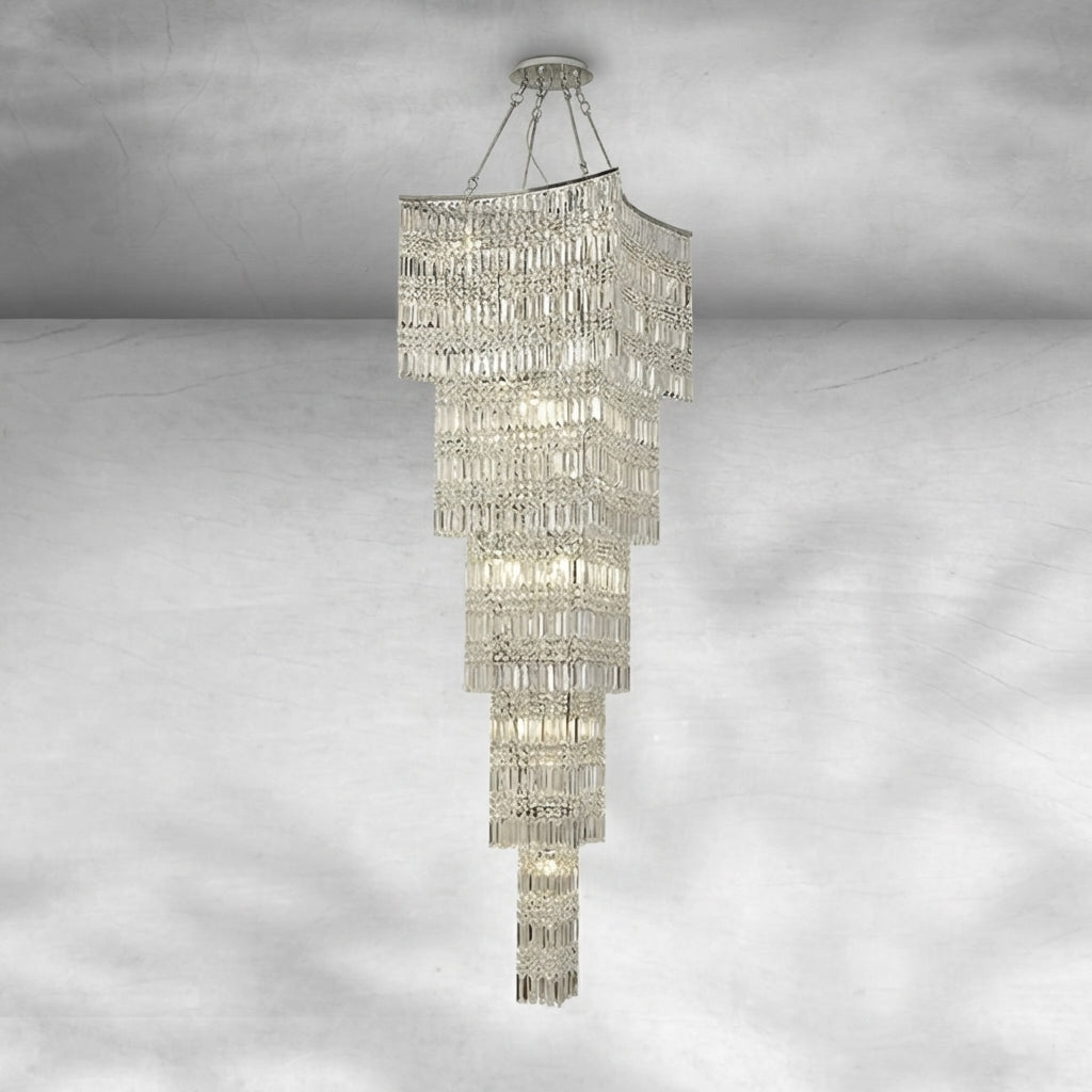 Riviko Grand Tiered K9 Crystal Vertical Chandelier - Background Shot