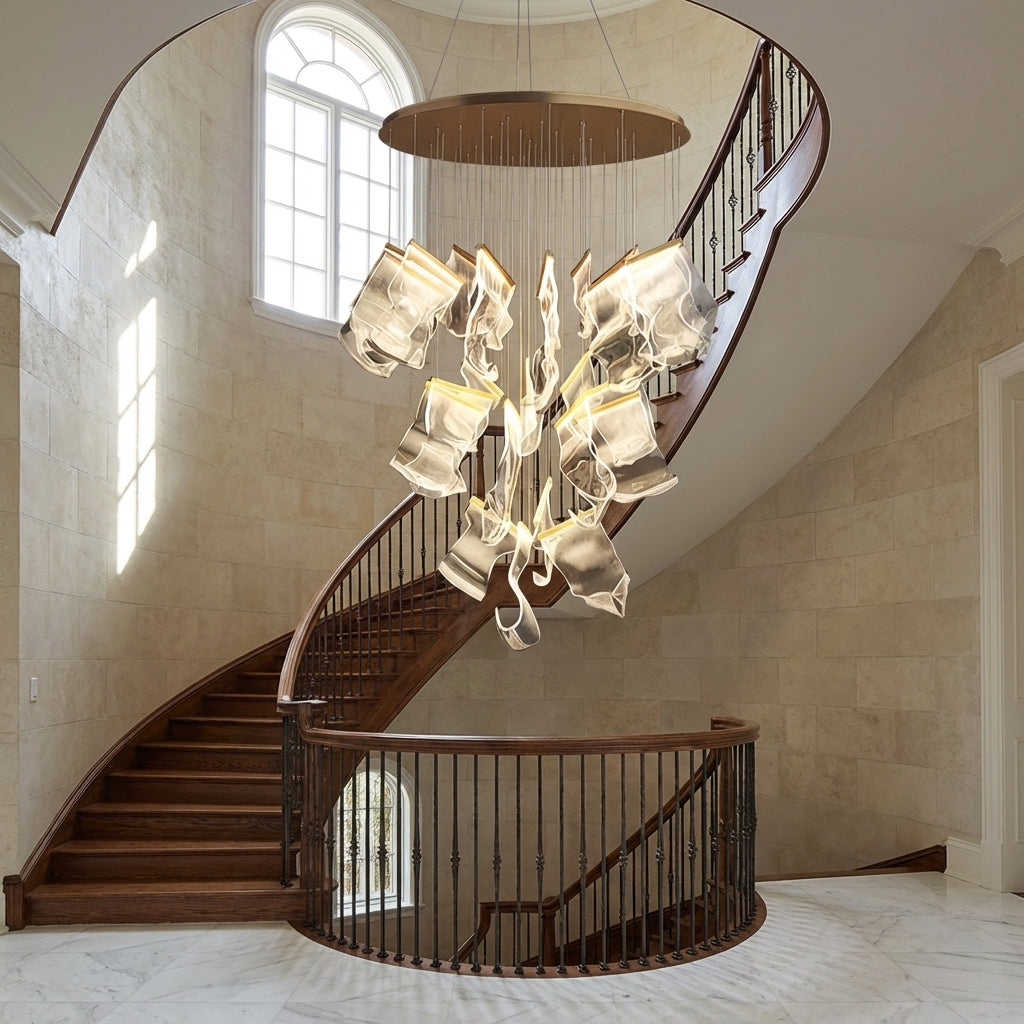 Riviko Extra Large Modern Paper Chandelier For Staircase / Foyer Villa Hall Ceiling - Scene