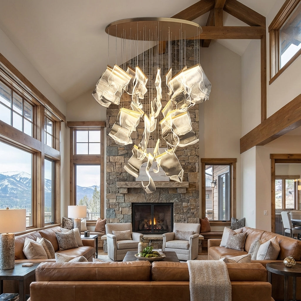 Riviko Extra Large Modern Paper Chandelier For Staircase / Foyer Villa Hall Ceiling - Scene