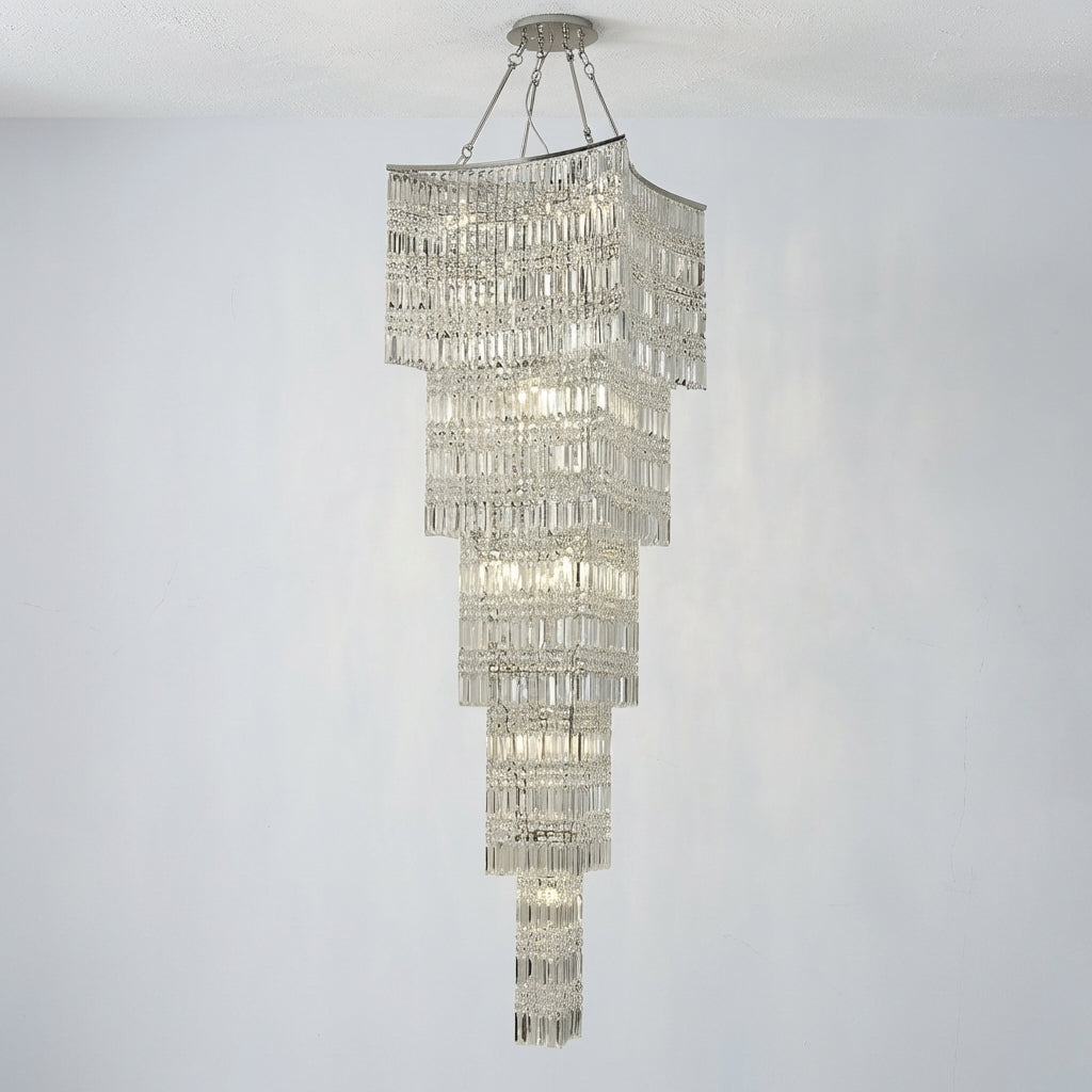 Riviko Extra Large Foyer Vertical Layers K9 Crystal Chandelier Chrome Ceiling Lighting Fixture For Staircase Entryway Decor - Studio Shot