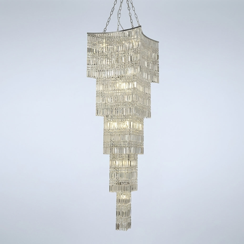 Riviko Extra Large Foyer Vertical Layers K9 Crystal Chandelier Chrome Ceiling Lighting Fixture For Staircase Entryway Decor - Studio Shot