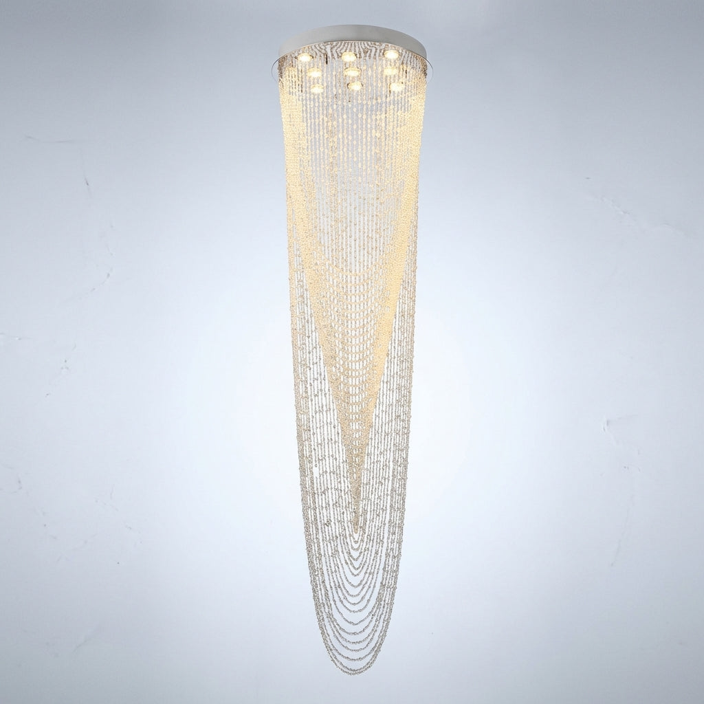 Riviko Extra Large Affordable Luxury Tiered Tassel Watefall Crystal Chandelier for Spiral Staircase/Villa/Hotel Lobby/Foyer - Studio Shot