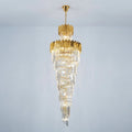 Riviko Luxury Gold Trimmed Long Crystal Chandelier Foyer Staircase Extra Large Ceiling Light Fixture - Studio Shot