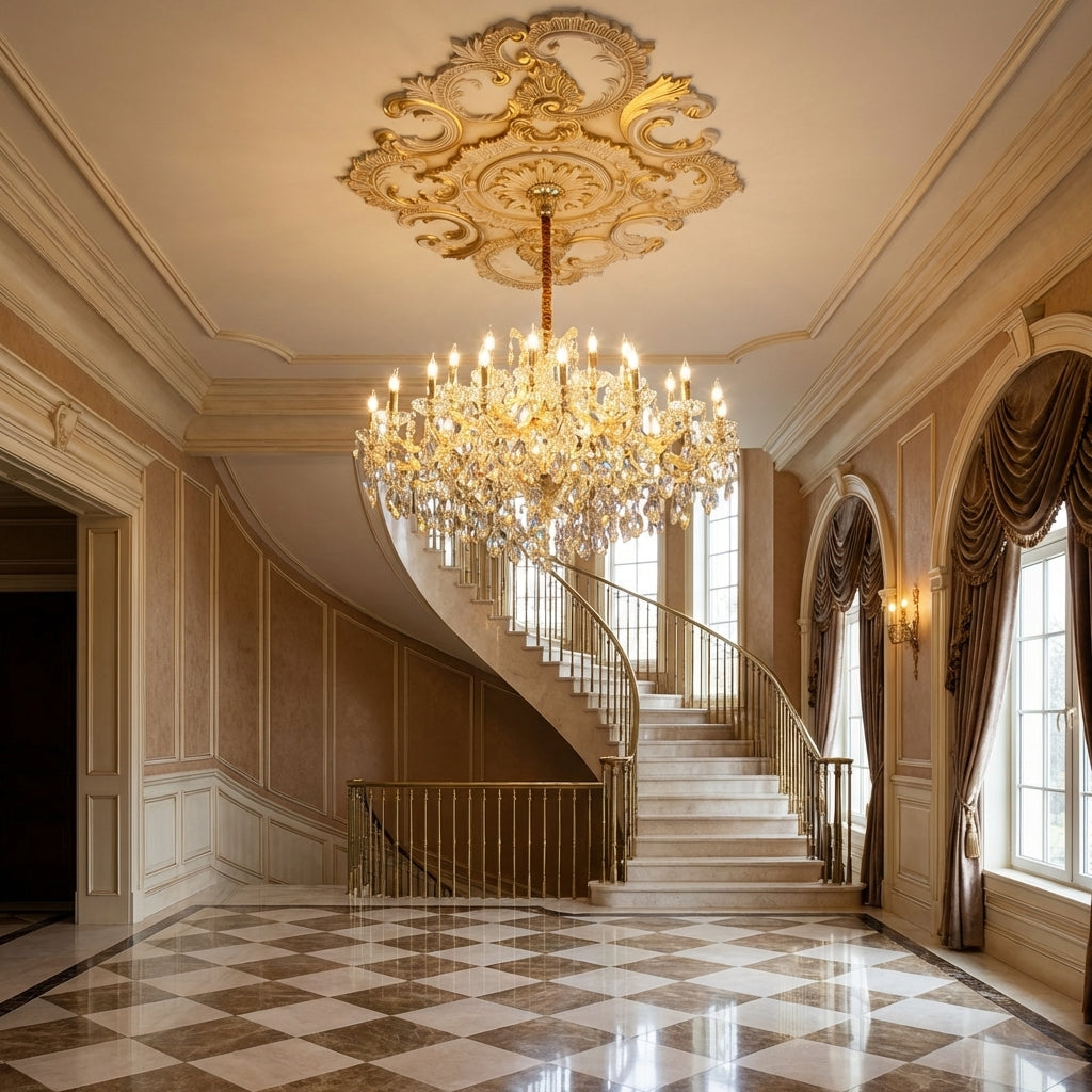 Riviko Grand Lumina Extra Wide Crystal Chandelier - grand American estate foyer