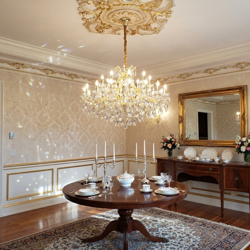 Riviko Grand Lumina Extra Wide Crystal Chandelier - formal American dining room