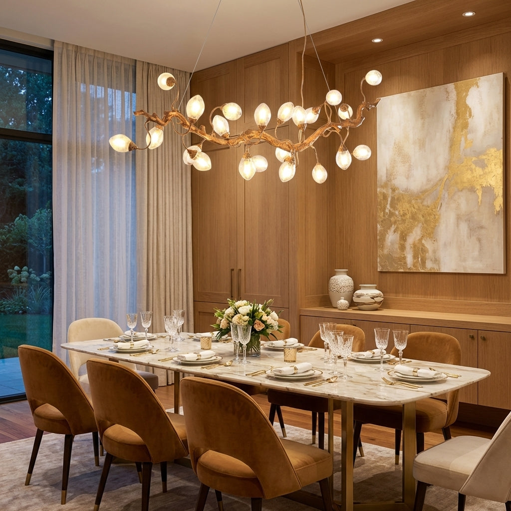 Riviko Veridian Branch LED Chandelier with Clear Seedy Glass - grand American foyer with two-story ceiling
