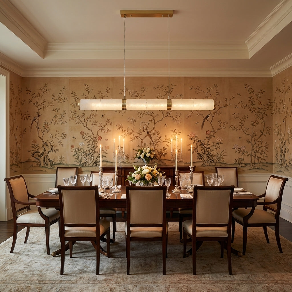 Riviko Alden Linear Alabaster Chandelier - formal American dining room