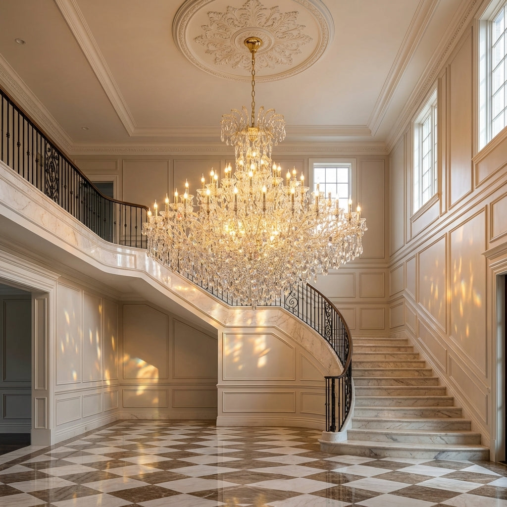 Riviko Extra Large Elegant Crystal Chandelier in Branch Style with Candle Layers for Stairs Living Room and Foyer - grand American estate foyer