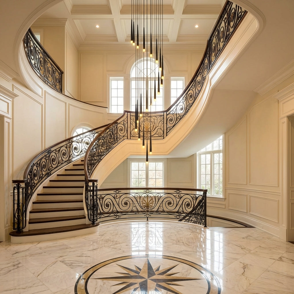 Riviko Aura Grand Foyer Chandelier - grand American foyer with two-story ceiling