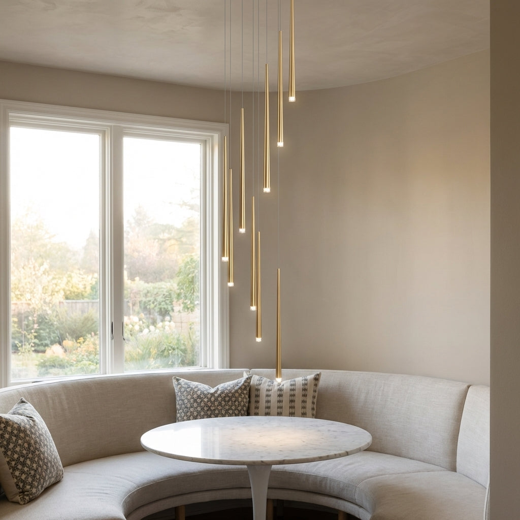 Riviko Minimalism Foyer Staircase Chandelier Ceiling Pendant Lighting Fixture For Living Room Entryway In Gold/ Black Finish - Studio Shot